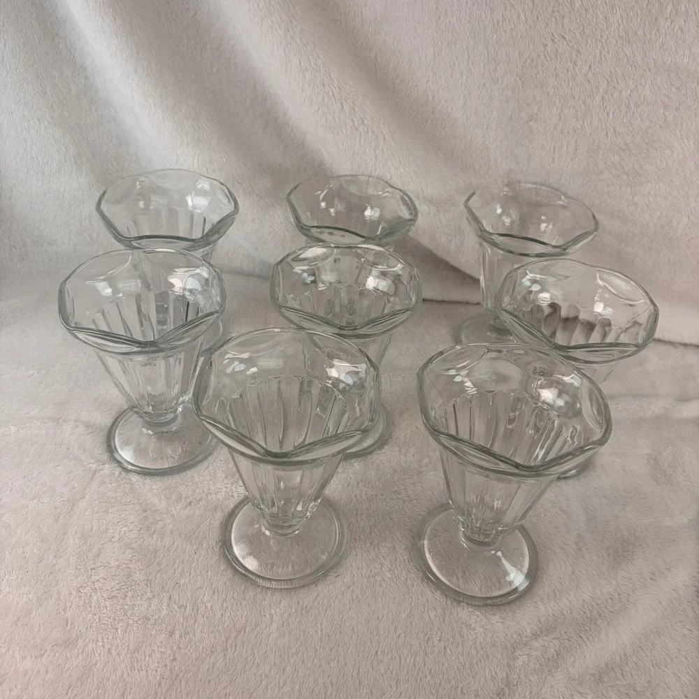 Vtg Kig Indonesia Tulip Soda Fountain Bowls Retro Pedestal Parfait Cups Set Of 8